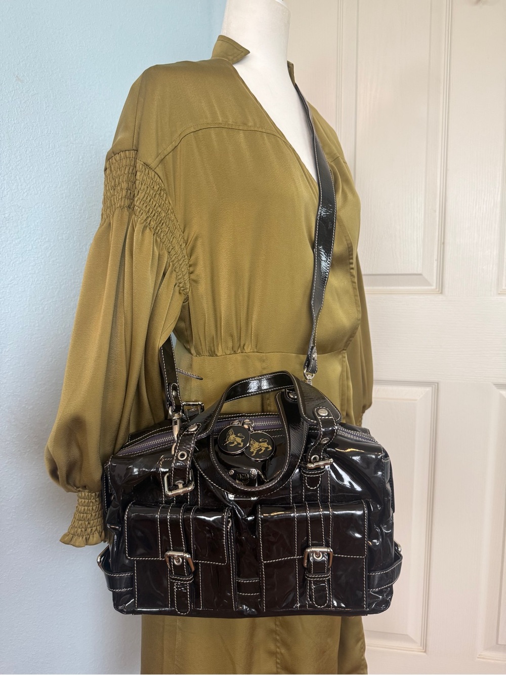 MCM PATENT LEATHER SPECIAL EDITION BAG WITH CROSSBODY STRAP #F3644